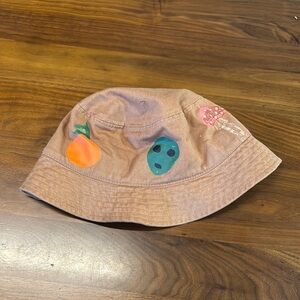 Brown Bucket Hat with Fruit and Face Design